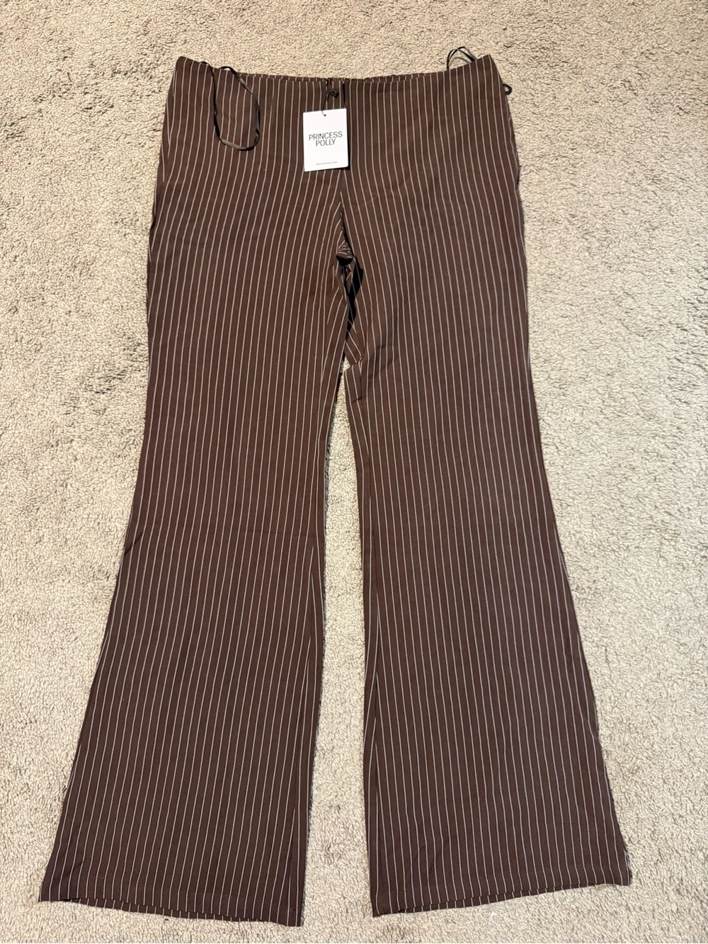 Princess Polly Brown Pinstripe Wide-Leg Low rise Pants